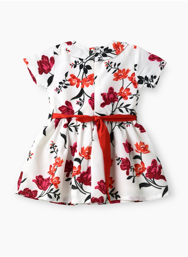 Girls White Floral Fit & Flare Party Dress
