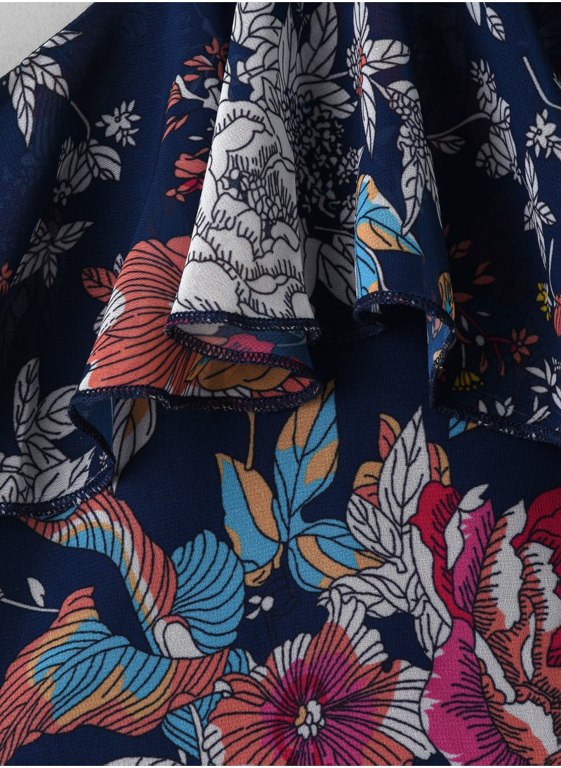 Girls Navy Floral Crossback Party Dress