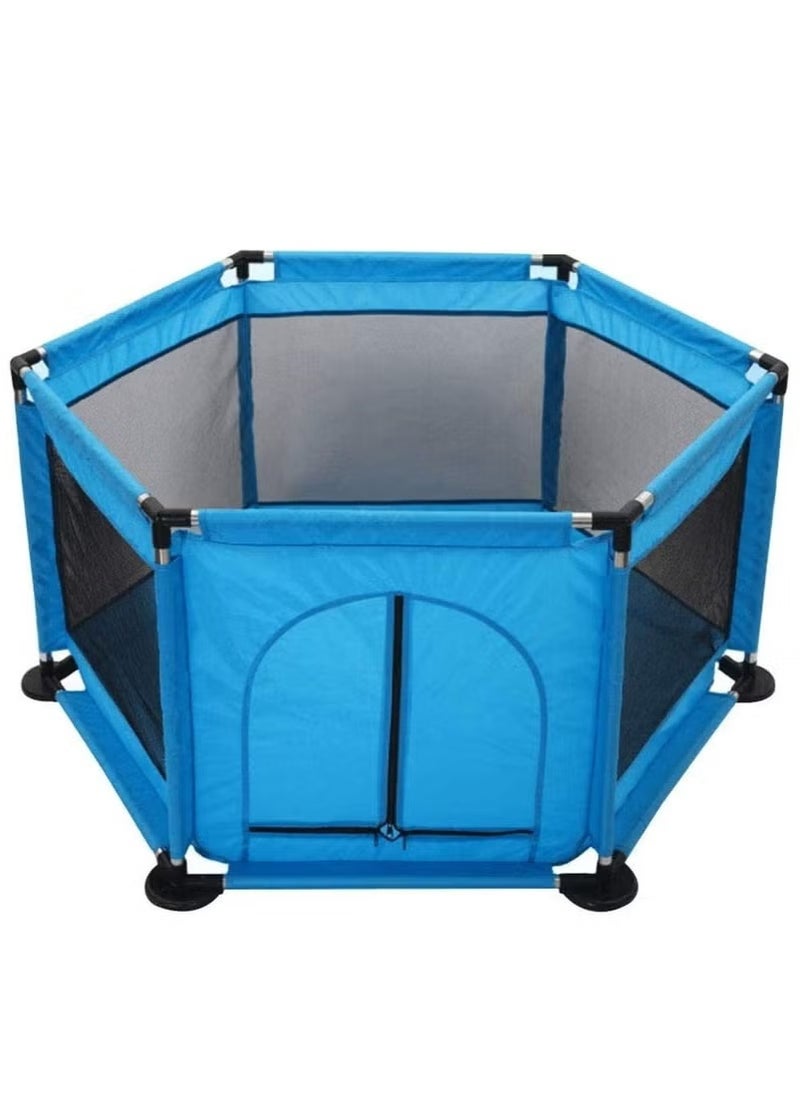 Baby Playpen Children Safety Barrier Pool Balls Foldable Kids Basketball Football Field For 0-6 Years Old Game Tent Railing Blue With 50 Balls