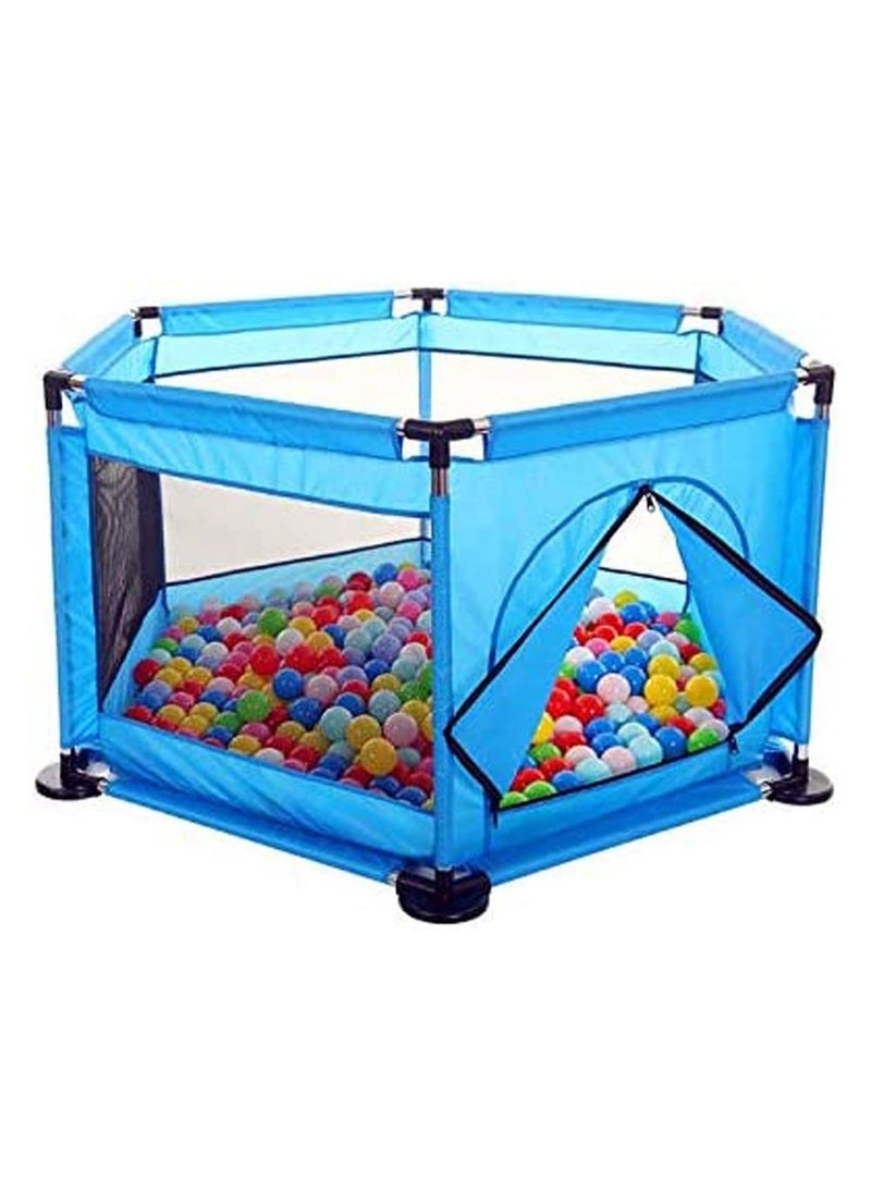 Baby Playpen Children Safety Barrier Pool Balls Foldable Kids Basketball Football Field For 0-6 Years Old Game Tent Railing Blue With 50 Balls