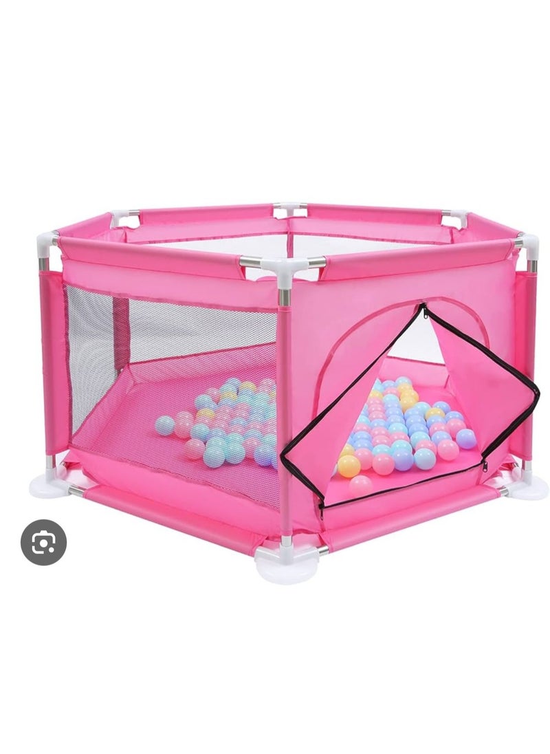 Baby Playpen Children Safety Barrier Pool Balls Foldable Kids Basketball Football Field For 0-6 Years Old Game Tent Railing Blue With 50 Balls