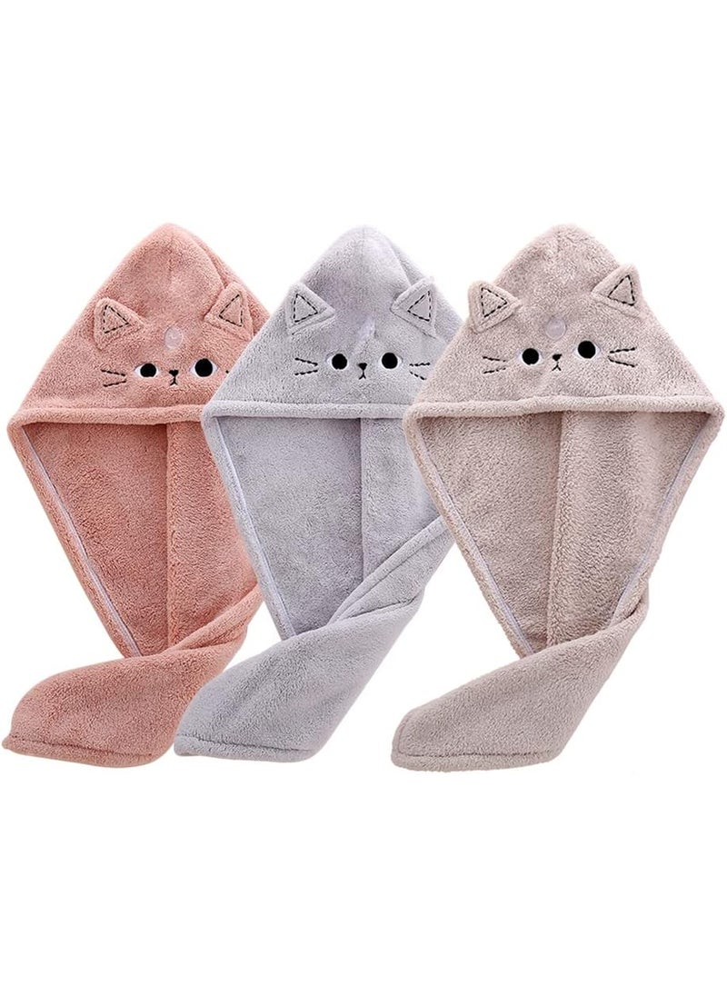 BATTILO PTY Cute Cat Microfiber Hair Towel Wrap for Kids3 Packs Hair Drying Towels Rapid Dry Hair Turban Funny Twist Hair Towel for Women Girls Kids Curly Long HairCat