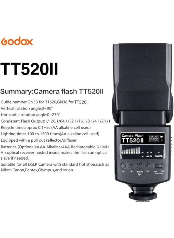 Godox TT520II Universal Camera Flash Speedlite + Wireless Trigger | GN33, 5600K, Fast Recycle | Compatible with Canon, Nikon, Sony & All DSLR Cameras | Professional Godox Flash for Photography & Studio Use