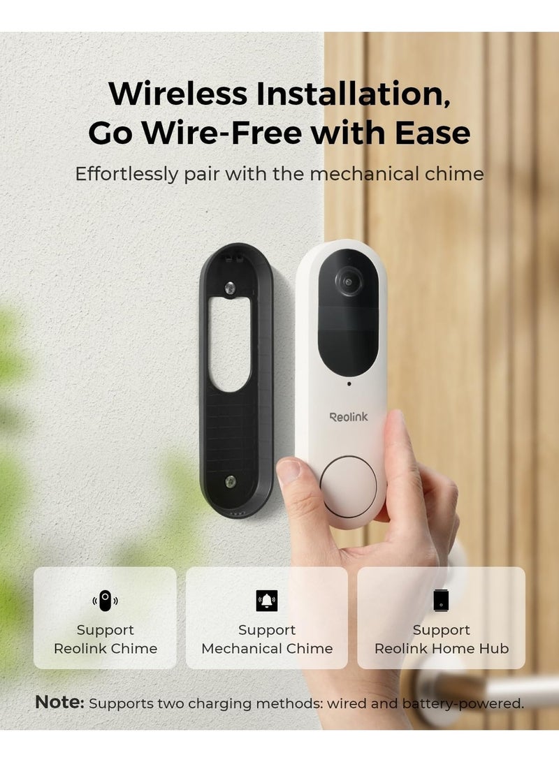2K Battery Doorbell Camera Wireless, Video Doorbell Camera with Head-to-Foot View, People/Vehicle/Package Recognition, 2.4/5GHz WiFi, 2-Way Audio, Local Storage
