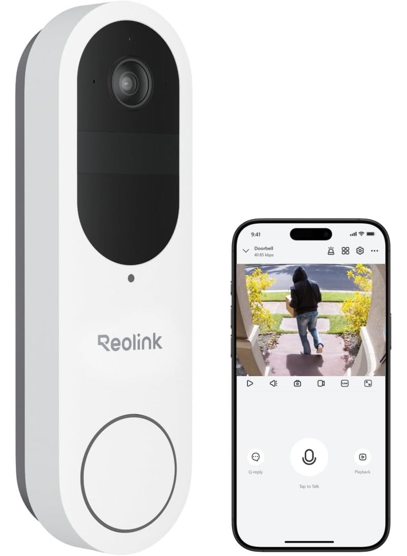 2K Battery Doorbell Camera Wireless, Video Doorbell Camera with Head-to-Foot View, People/Vehicle/Package Recognition, 2.4/5GHz WiFi, 2-Way Audio, Local Storage