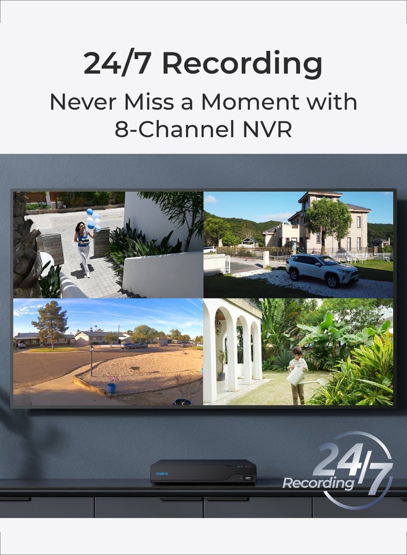 2K+ 5MP 8-Channel PoE NVR Surveillance Camera System, 4x PoE IP Security Camera Outdoor with Person Vehicle Detection, 2TB HDD for 24/7 Recording, NVS8-5MB4