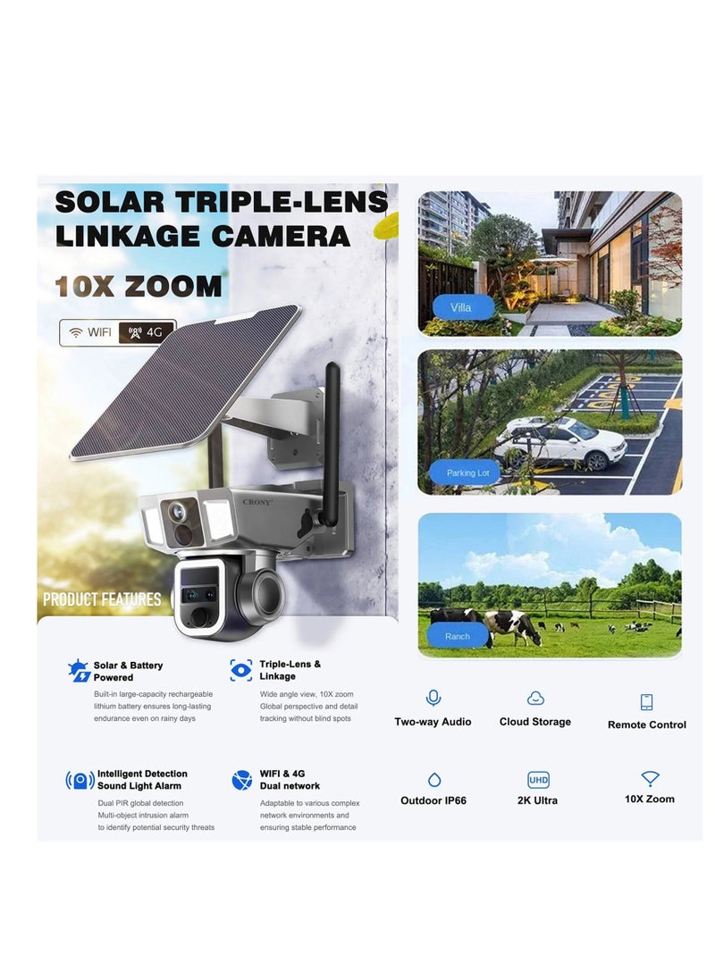 Y7A 8MP Solar/Battery-Powered Security Camera – 4K Resolution, 355° PTZ, 90° Vertical Tilt, 10X Zoom, IR Night Vision, IP66 Waterproof, 4G/Wi-Fi Connectivity, Two-Way Audio, Human Body Induction, TF Card/Cloud Storage, 4x18650 Batteries, 9W Solar Panel, App Connectivity, Wireless Outdoor Security Camera for Home, Garden, and Property Protection, Solar Camera for Off-Grid Surveillance, Wireless Solar Powered Camera, High-Resolution Solar Camera with App Integration