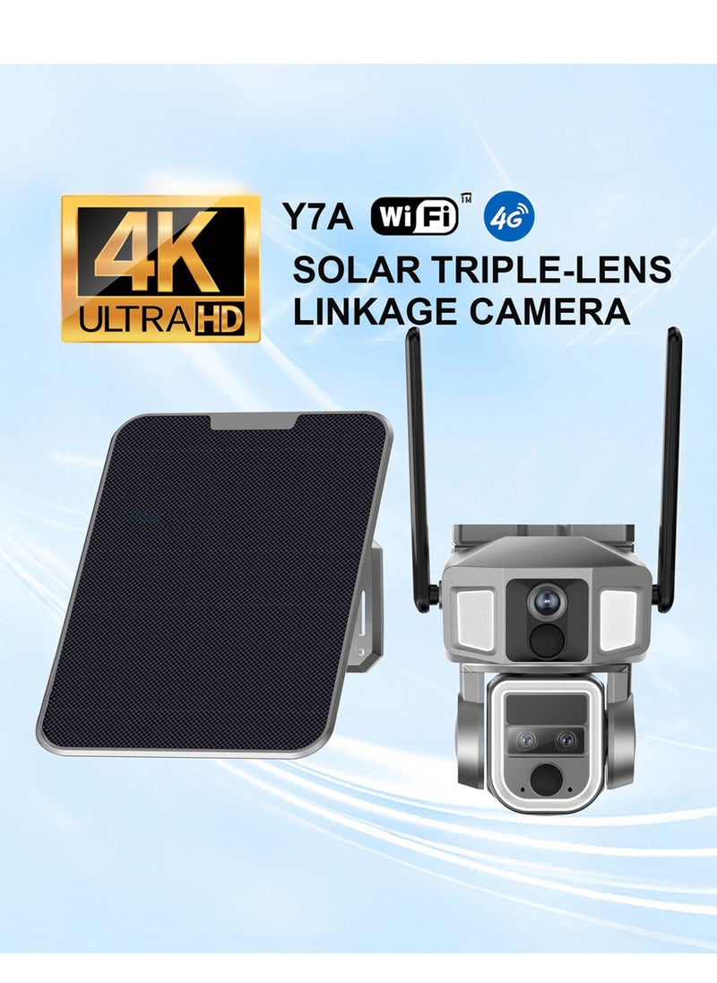 Y7A 8MP Solar/Battery-Powered Security Camera – 4K Resolution, 355° PTZ, 90° Vertical Tilt, 10X Zoom, IR Night Vision, IP66 Waterproof, 4G/Wi-Fi Connectivity, Two-Way Audio, Human Body Induction, TF Card/Cloud Storage, 4x18650 Batteries, 9W Solar Panel, App Connectivity, Wireless Outdoor Security Camera for Home, Garden, and Property Protection, Solar Camera for Off-Grid Surveillance, Wireless Solar Powered Camera, High-Resolution Solar Camera with App Integration