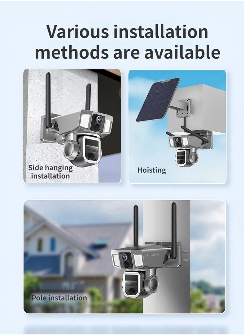 Y7A 8MP Solar/Battery-Powered Security Camera – 4K Resolution, 355° PTZ, 90° Vertical Tilt, 10X Zoom, IR Night Vision, IP66 Waterproof, 4G/Wi-Fi Connectivity, Two-Way Audio, Human Body Induction, TF Card/Cloud Storage, 4x18650 Batteries, 9W Solar Panel, App Connectivity, Wireless Outdoor Security Camera for Home, Garden, and Property Protection, Solar Camera for Off-Grid Surveillance, Wireless Solar Powered Camera, High-Resolution Solar Camera with App Integration