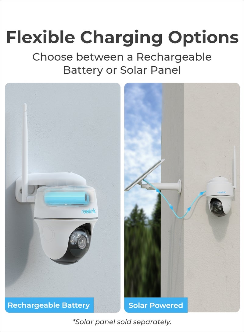 2K+ Security Camera Wireless Outdoor, Pan Tilt Solar Powered, 5MP Color Night Vision, 2.4/5GHz WiFi, Siren, Waterproof, Argus PT