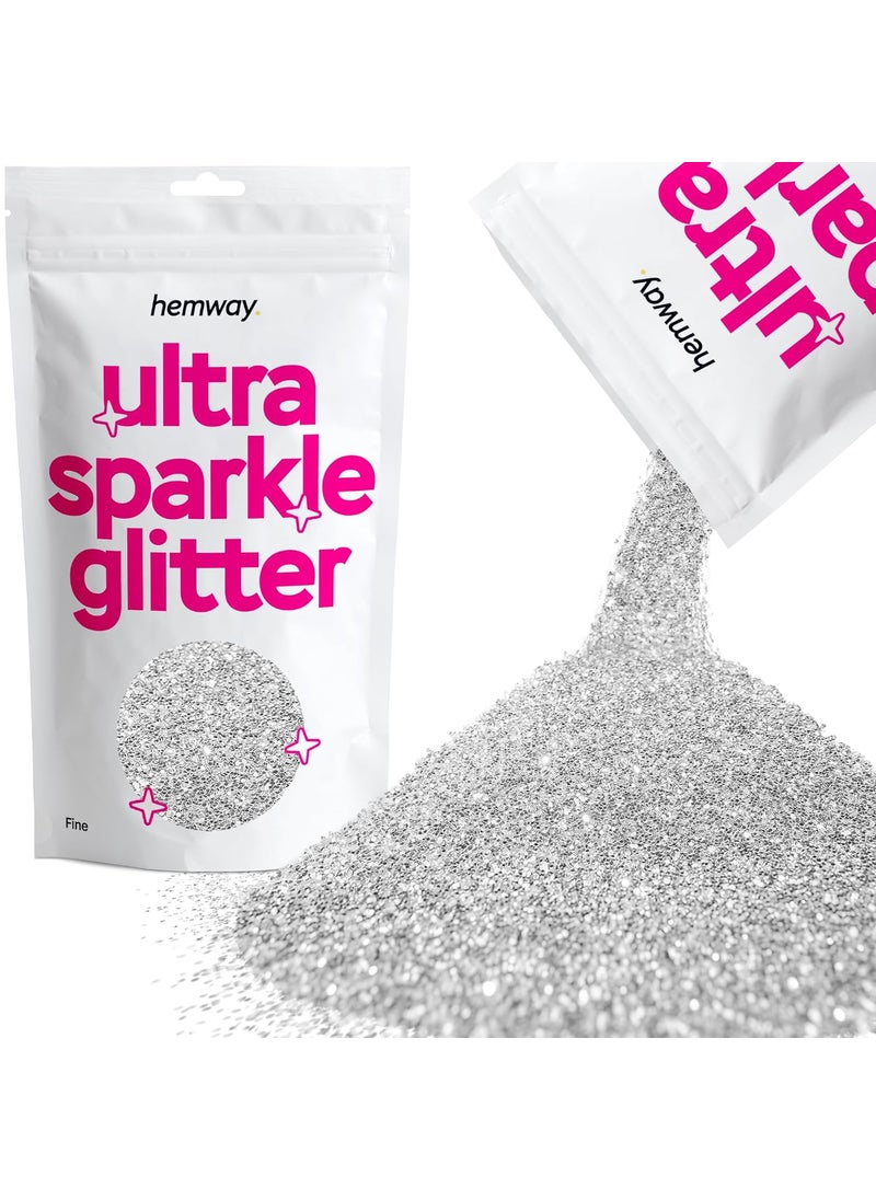 Silver Fine Ultra Sparkle Glitter, 100g / 3.5oz Glitters Powder Packs for Resin, Craft Glitter for Tumblers Candle Slime, Festival Body Face Nail Glitter Silver