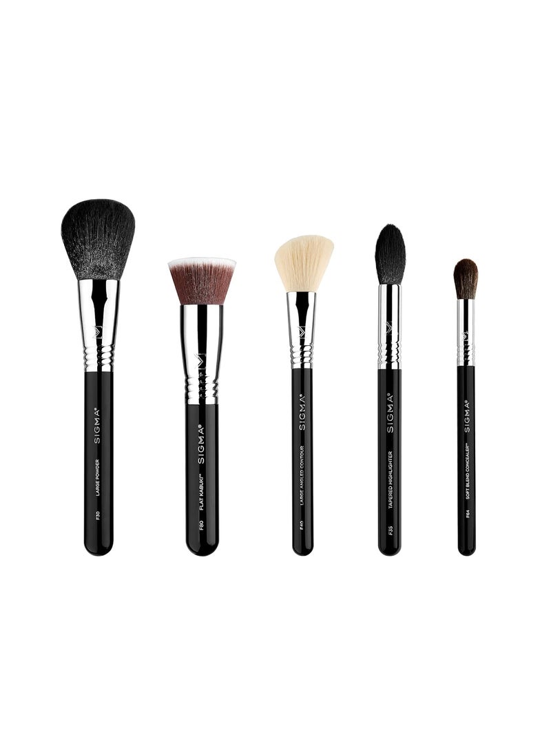 Sigma Beauty Makeup Brush Set – Set of 5 Classic Makeup Brushes for Full Face, Professional Makeup Brushes for Foundation, Concealer, Blush/Powder, Contour, and Highlight (5 pcs)