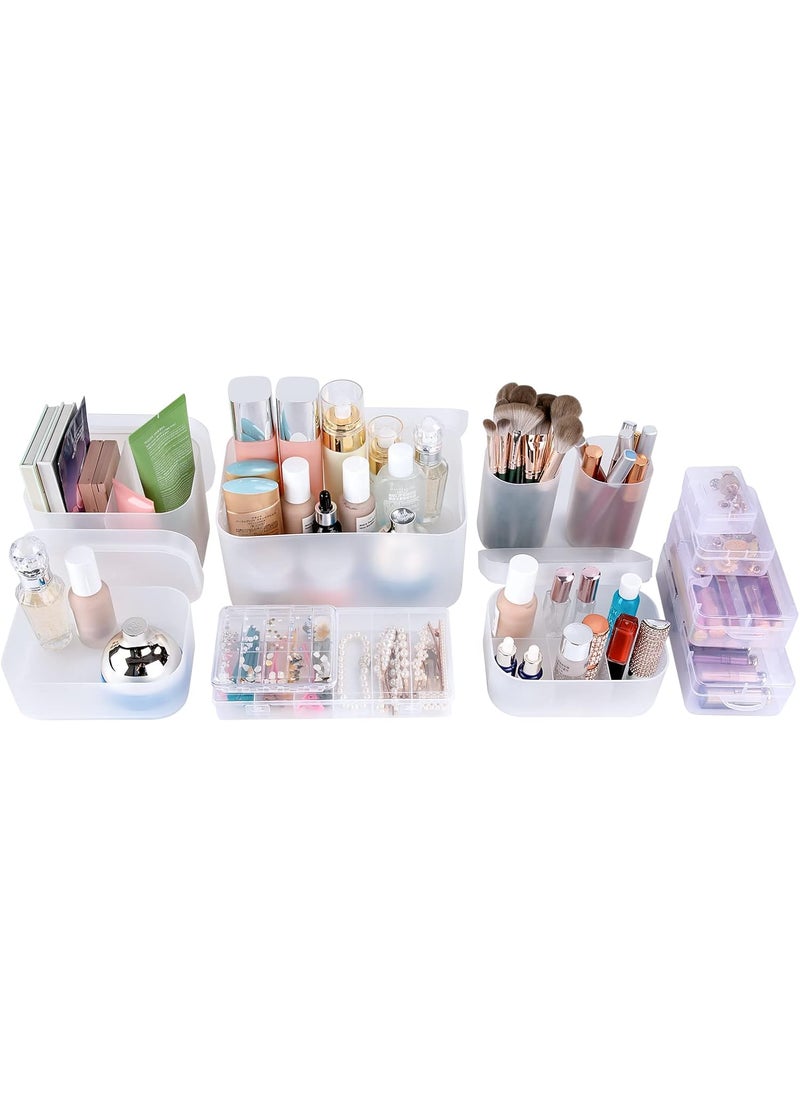 OCHEAL Makeup Organizer Case,Stackable Clear Makeup Organizer Holder, Multi-size Makeup Case Vanity Storage Holder Set for Makeup, Jewelry, toiletries,Makeup Artist Must Have
