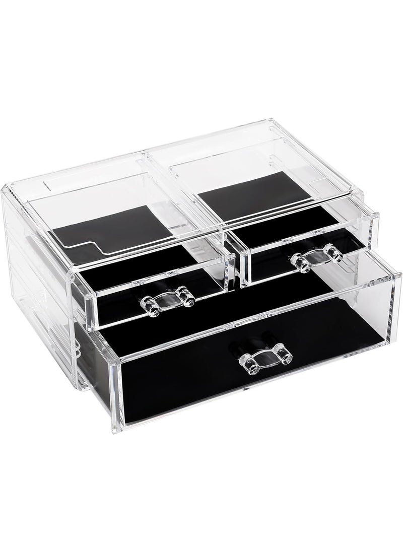 Sea Team Clear Makeup Organizer with Drawers, Acrylic Plastic Cosmetic Display Case, Jewelry Storage Box, Holder for Dresser, Bathroom, Vanity, Countertop (1 Large, 2 Small Drawers)