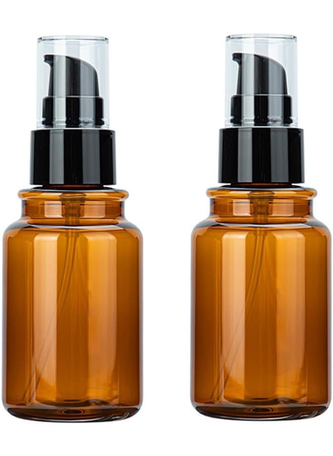2Pcs 120ml/4oz Empty Amber Plastic Lotion Pump Bottles with Black Pump Top Refillable Makeup Cosmetic Dispenser Travel Containers for Toiletries Emulsion Essential Oil