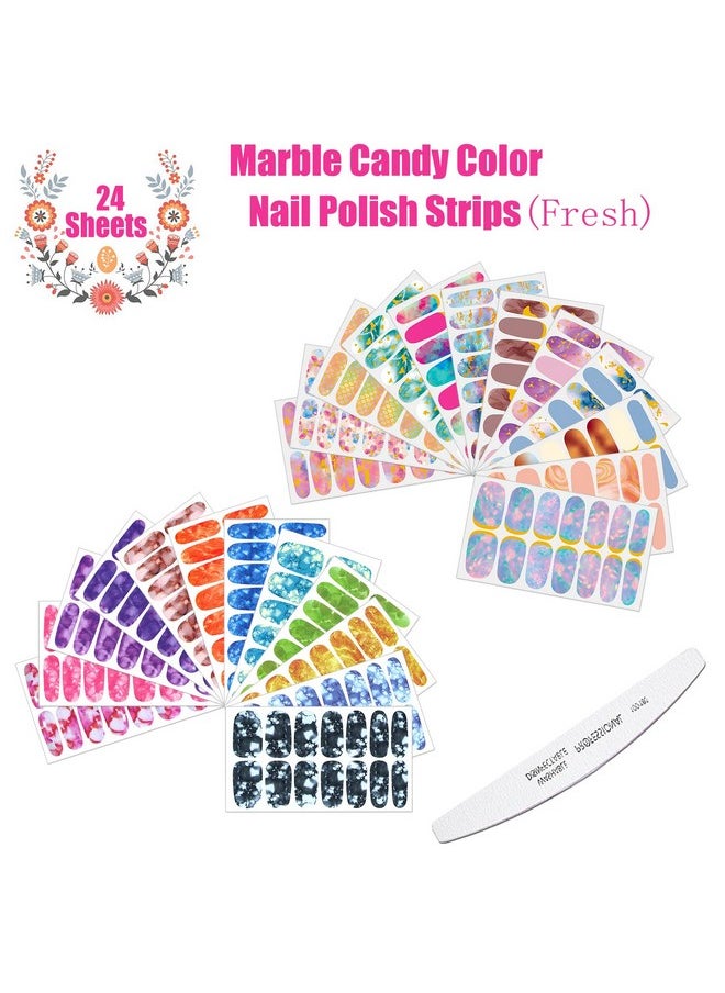 JERCLITY 336 Pieces 24 Sheets Women's Full Wrap Marble Nail Polish Strips Stickers Self-Adhesive Solid Color Gel Nail Strips Decals with Nail File for Women Girls Nail Decorations (Fresh Style)