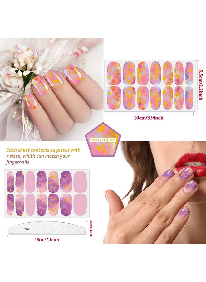 JERCLITY 336 Pieces 24 Sheets Women's Full Wrap Marble Nail Polish Strips Stickers Self-Adhesive Solid Color Gel Nail Strips Decals with Nail File for Women Girls Nail Decorations (Fresh Style)