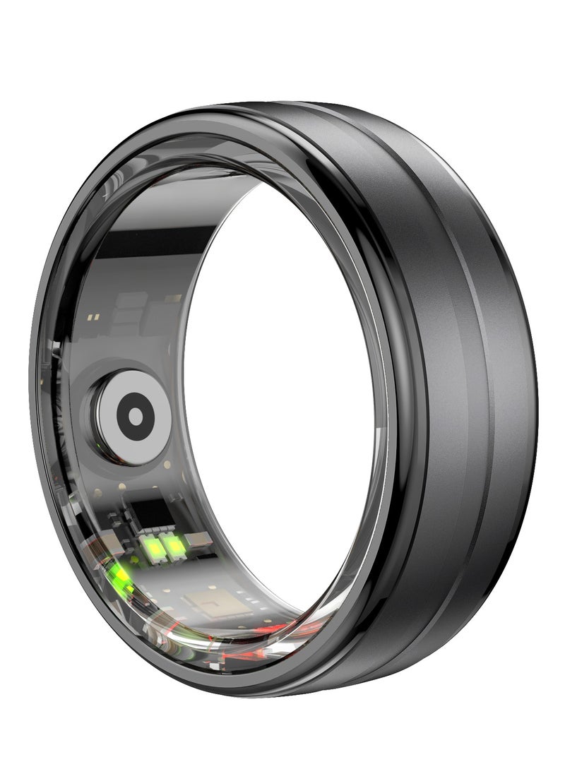 Smart Ring Health Observer with Wireless Charging Case / Size 10-19.8mm / Remote Snap / Sleep Monitoring / Heart Rate / Pressure / Oxygen / Steps & Distance / Stainless Steel Material / Dust Proof / Up to 7 Days Working Time - Black