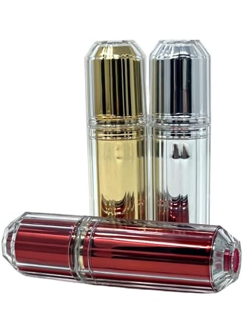 Travalo Bijoux Oval Perfume Atomizer Bundle Refill System TSA Approved | Reusable Easy Fill Mini Pump Sprayer | Lightweight Portable | Crystal-Like Outer Shell in Red, Gold, Silver | 3 Pack 0.17oz