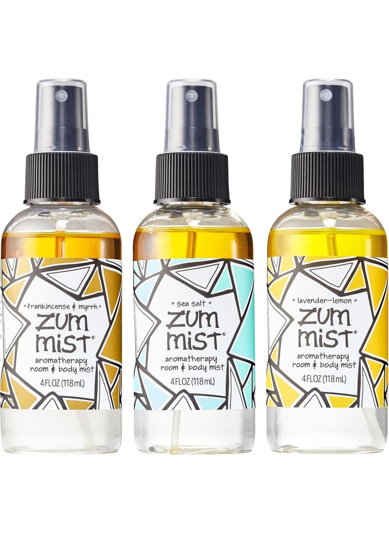 Indigo Wild Zum Mist Room and Body Spray - Popular Blends - Frankincense and Myrrh, Sea Salt, Lavender-Lemon - 4 fl oz (Pack of 3)