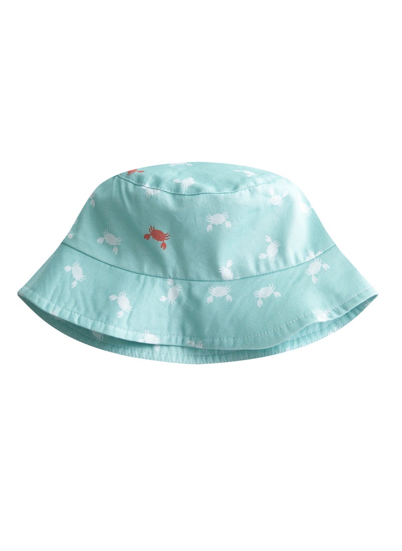 Mater&ME Panama Hat, Light Blue, Unisex, 100% Smooth Lightweight Cotton Satin, Breathable, Wide-Brimmed, Tropical Print, Comfortable All Day