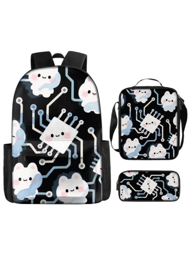 Cute cartoon print, three-piece practical bag combination (available for students, children, friends on outings, mountain climbing, etc.) - 811