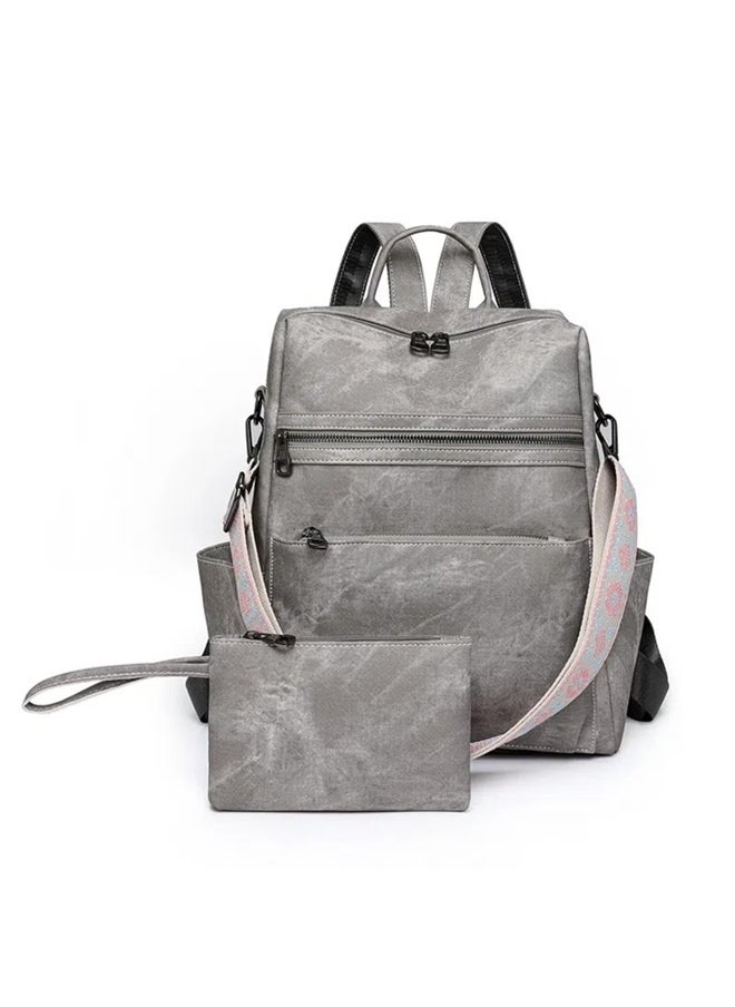Backpack Purse for Women, Waterproof PU Leather Backpack, Anti-Theft Women Backpack, Lightweight Fashion Multipurpose , Grey