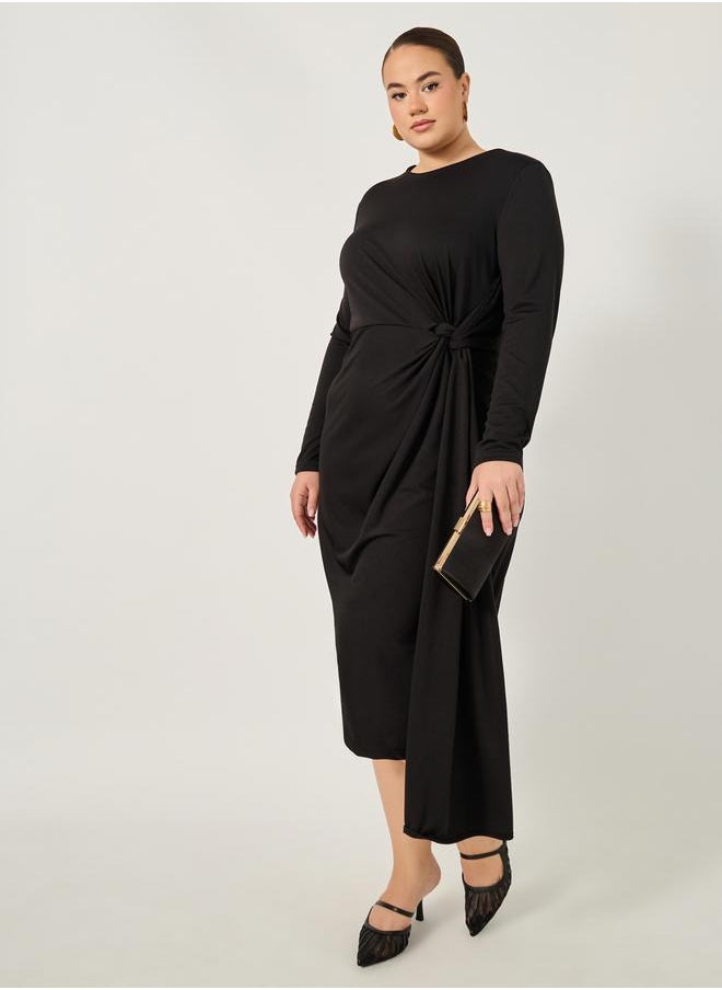 Plus Size Draped Tie Waist Detail A-Line Midi Dress