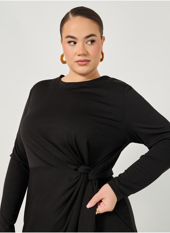 Plus Size Draped Tie Waist Detail A-Line Midi Dress