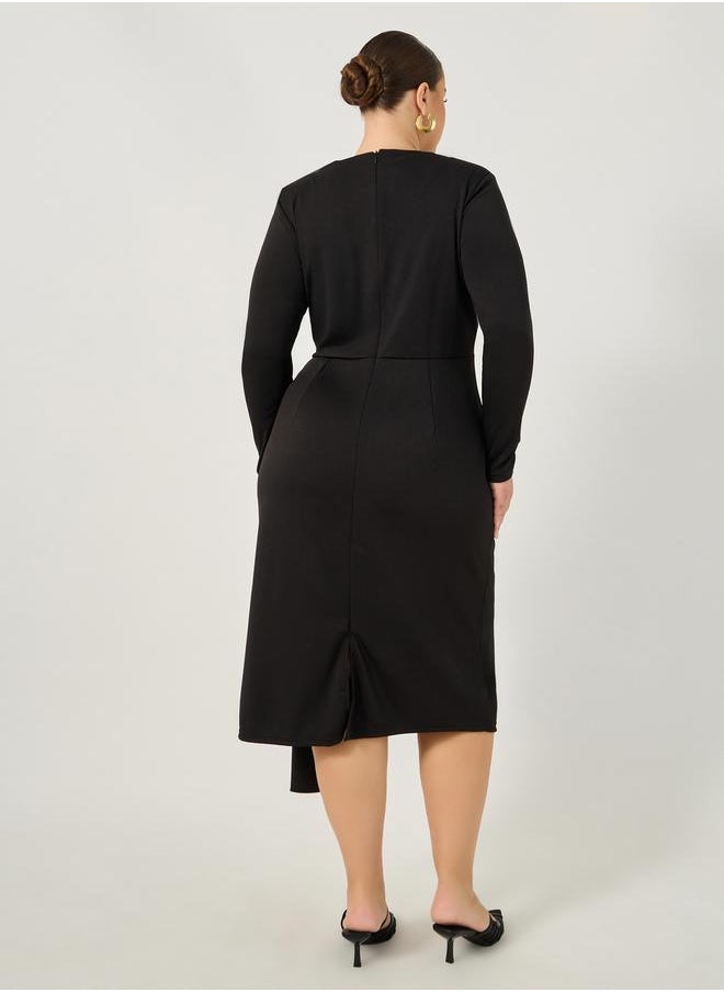 Plus Size Draped Tie Waist Detail A-Line Midi Dress
