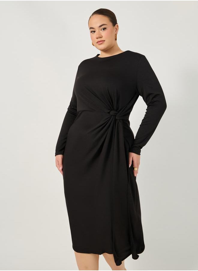 Plus Size Draped Tie Waist Detail A-Line Midi Dress