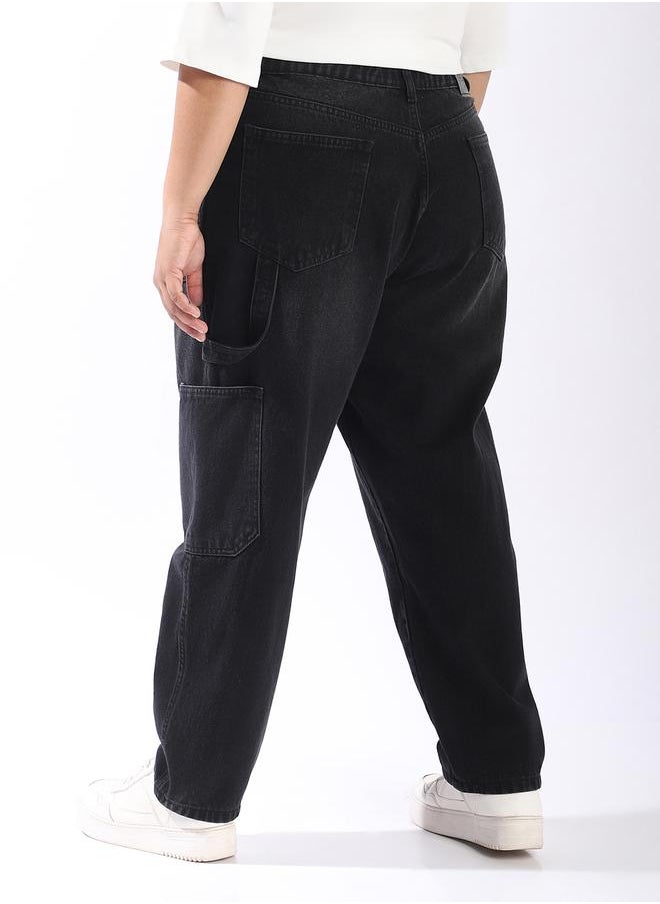 Women Relaxed Mom Fit Carpentar Cargo High-Rise Jeans