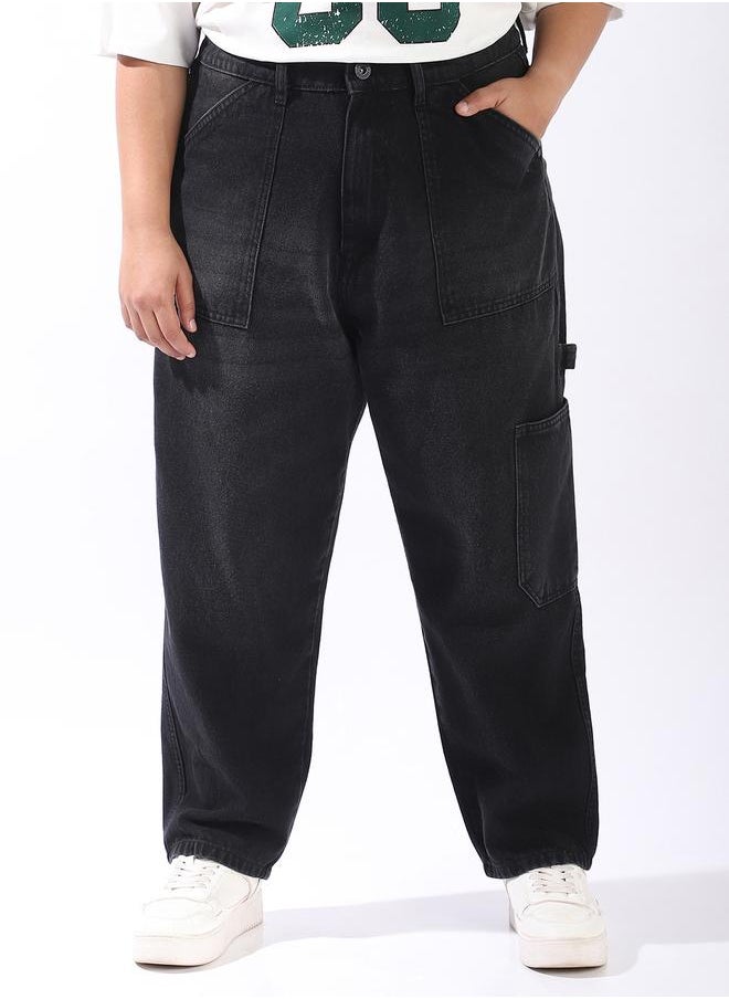 Women Relaxed Mom Fit Carpentar Cargo High-Rise Jeans