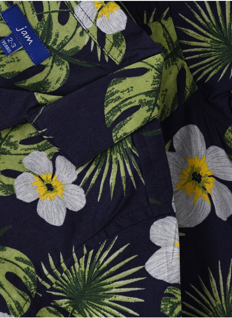 Boys Woven Cotton Hawaiian Floral Shirt