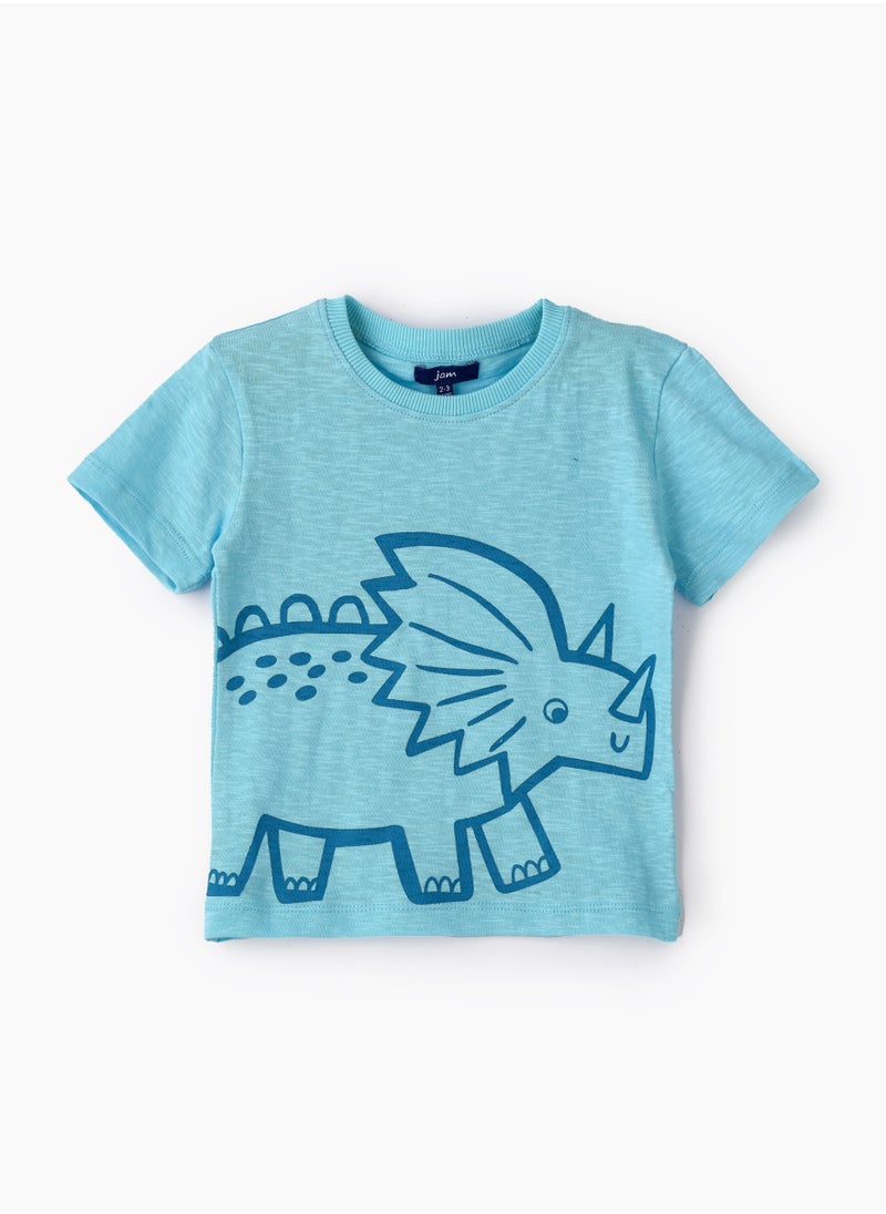 Boys Knit Cotton Dinosaur Print T-Shirt