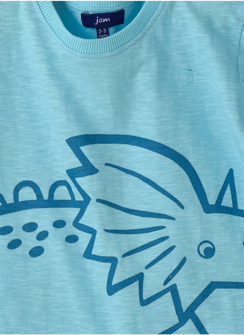 Boys Knit Cotton Dinosaur Print T-Shirt