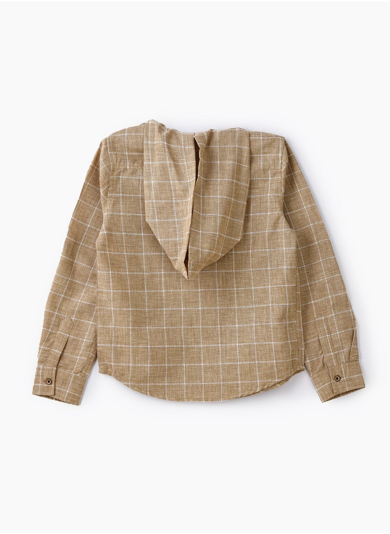 Boys Woven Cotton Hooded Checkered Shirt