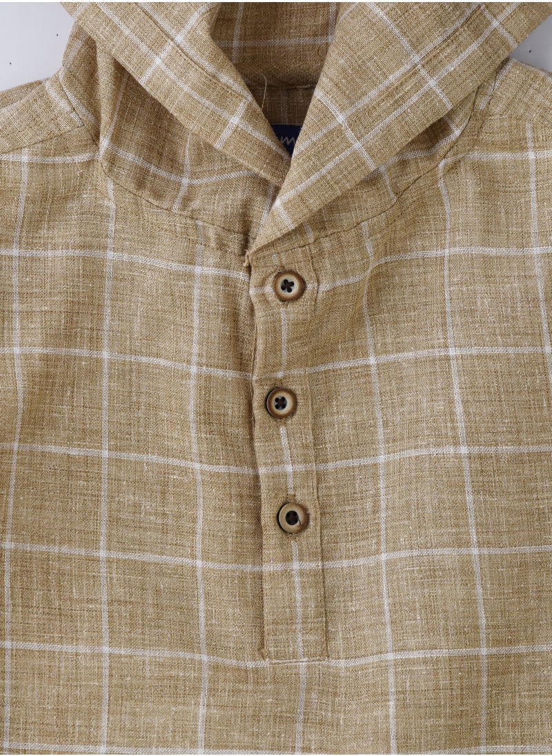 Boys Woven Cotton Hooded Checkered Shirt