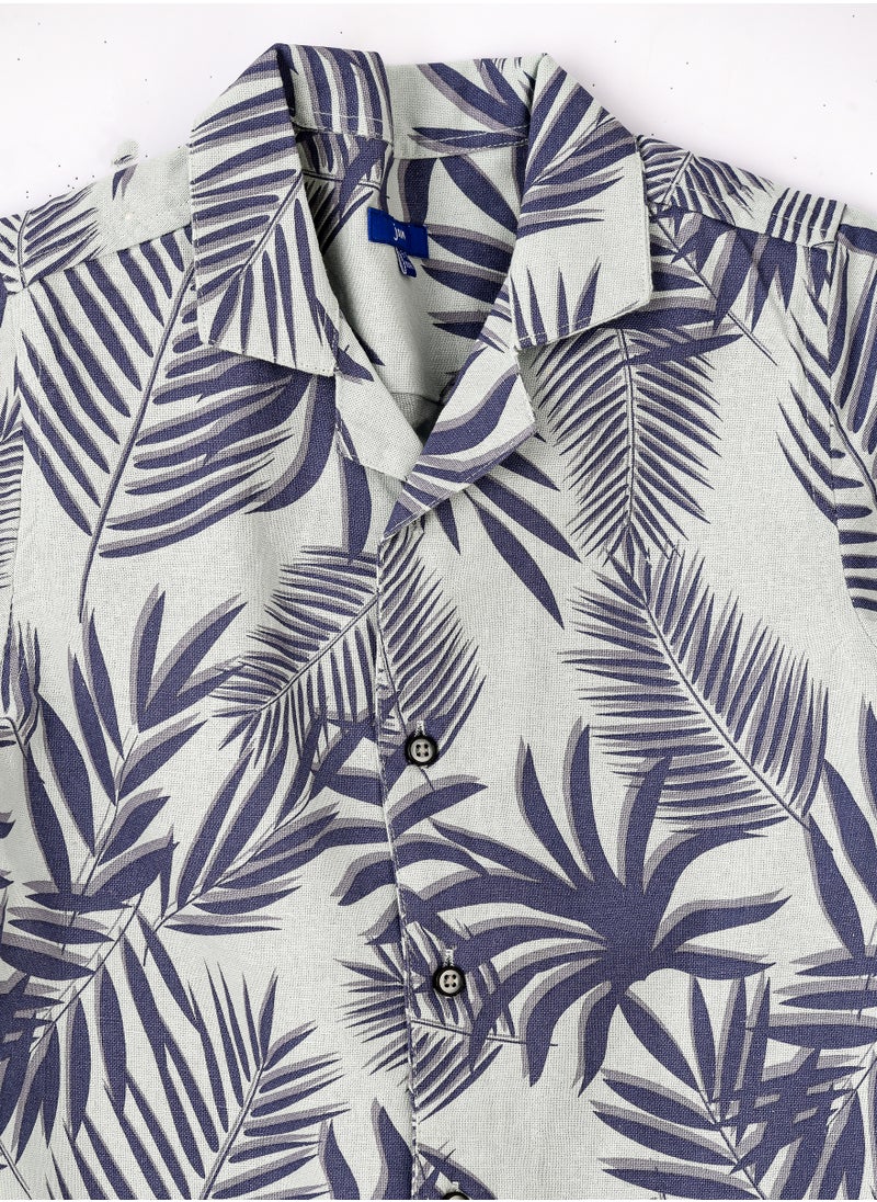 Boys Woven Cotton Tropical Leaf Print Shirt