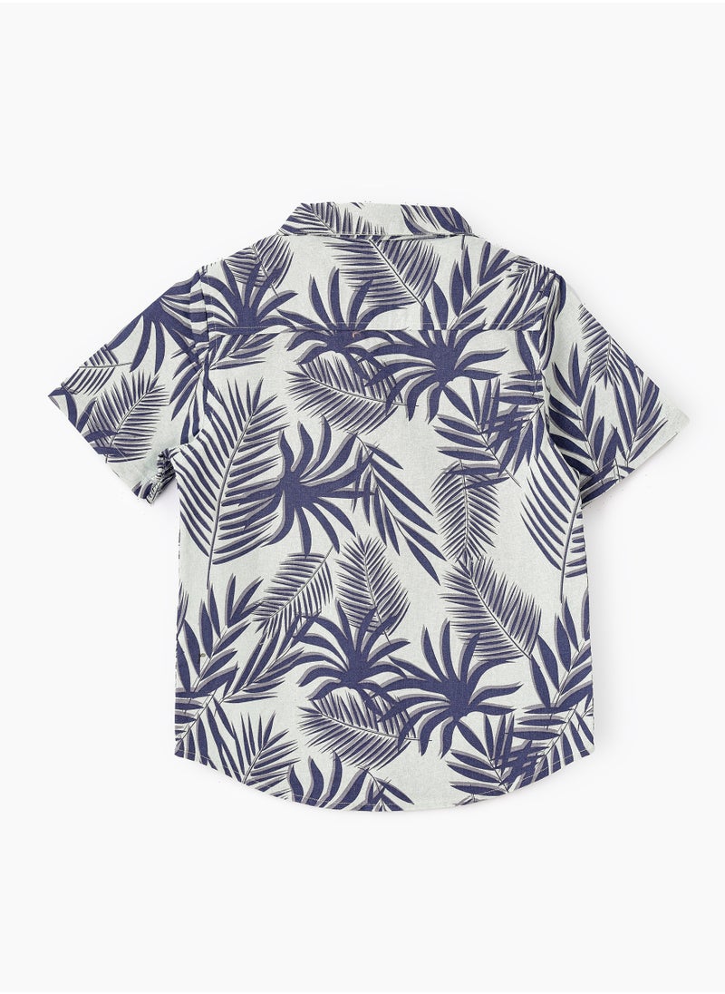 Boys Woven Cotton Tropical Leaf Print Shirt