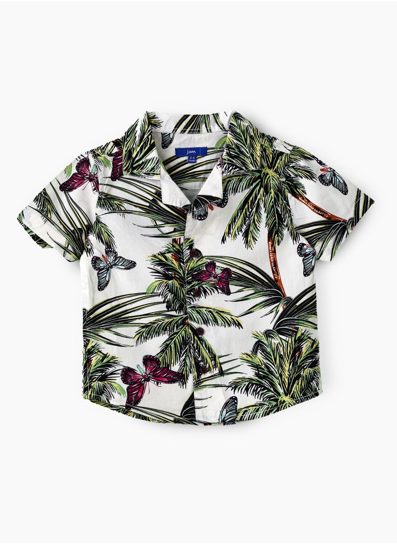 Boys Woven Cotton Tropical Butterfly Shirt