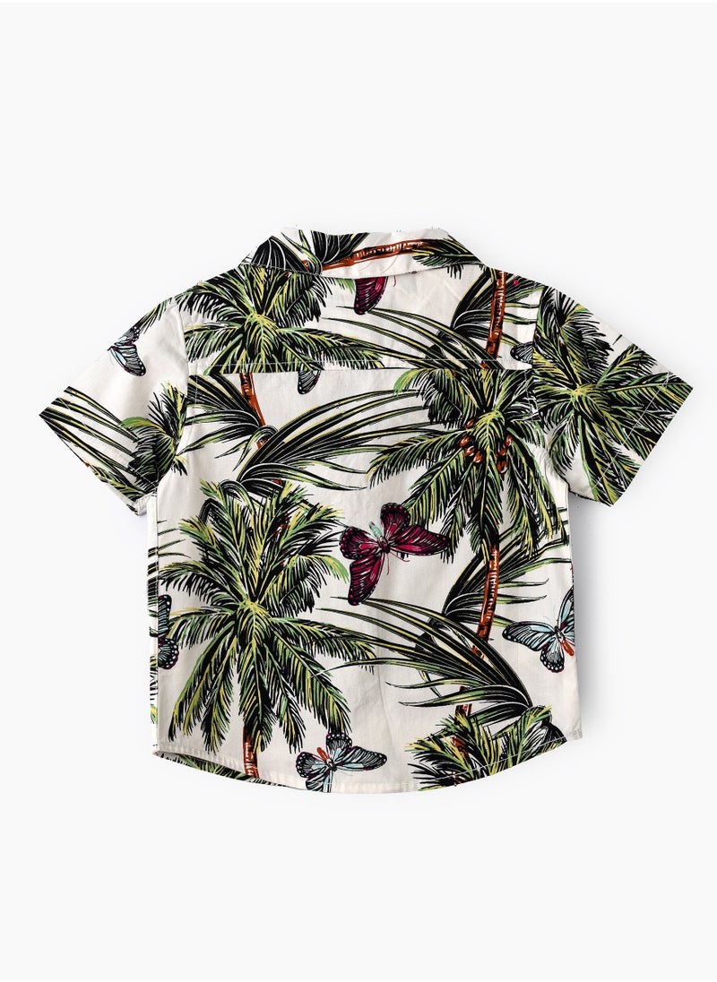 Boys Woven Cotton Tropical Butterfly Shirt