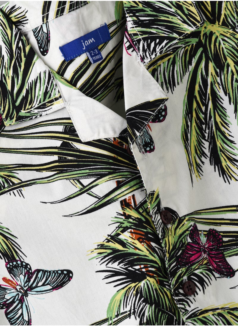 Boys Woven Cotton Tropical Butterfly Shirt