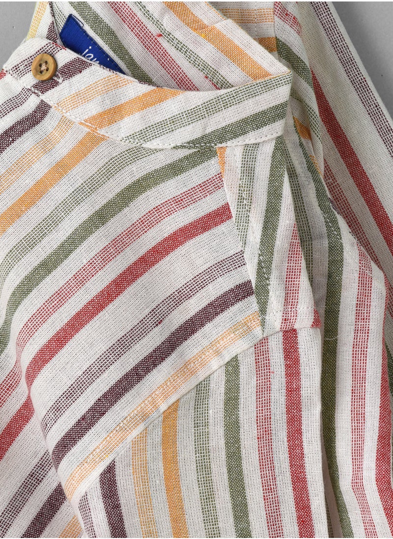 Boys Woven Cotton Striped Mandarin Collar Shirt