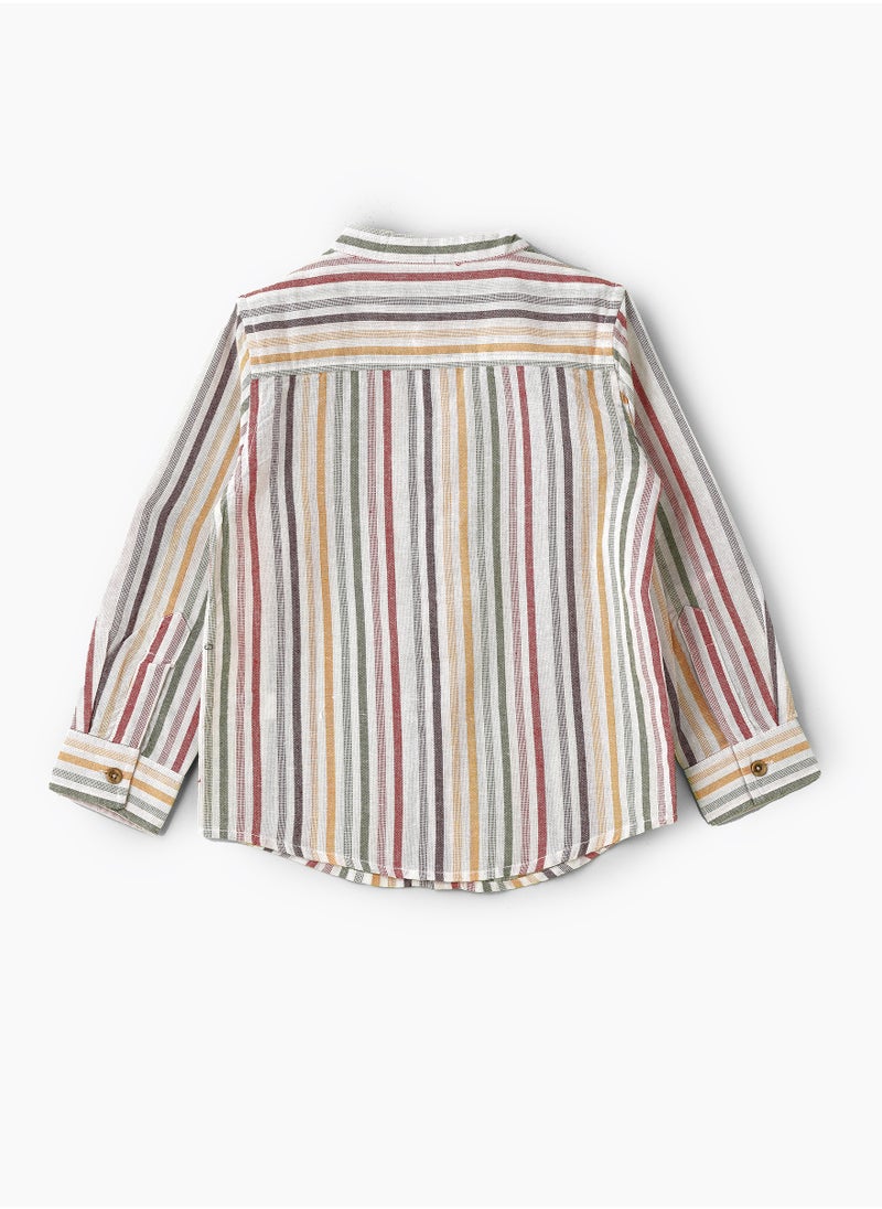 Boys Woven Cotton Striped Mandarin Collar Shirt