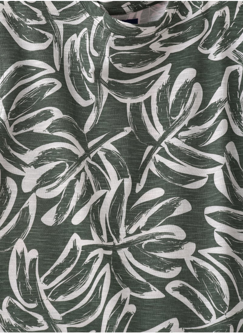 Boys' Green Leaf Pattern Cotton T-Shirt