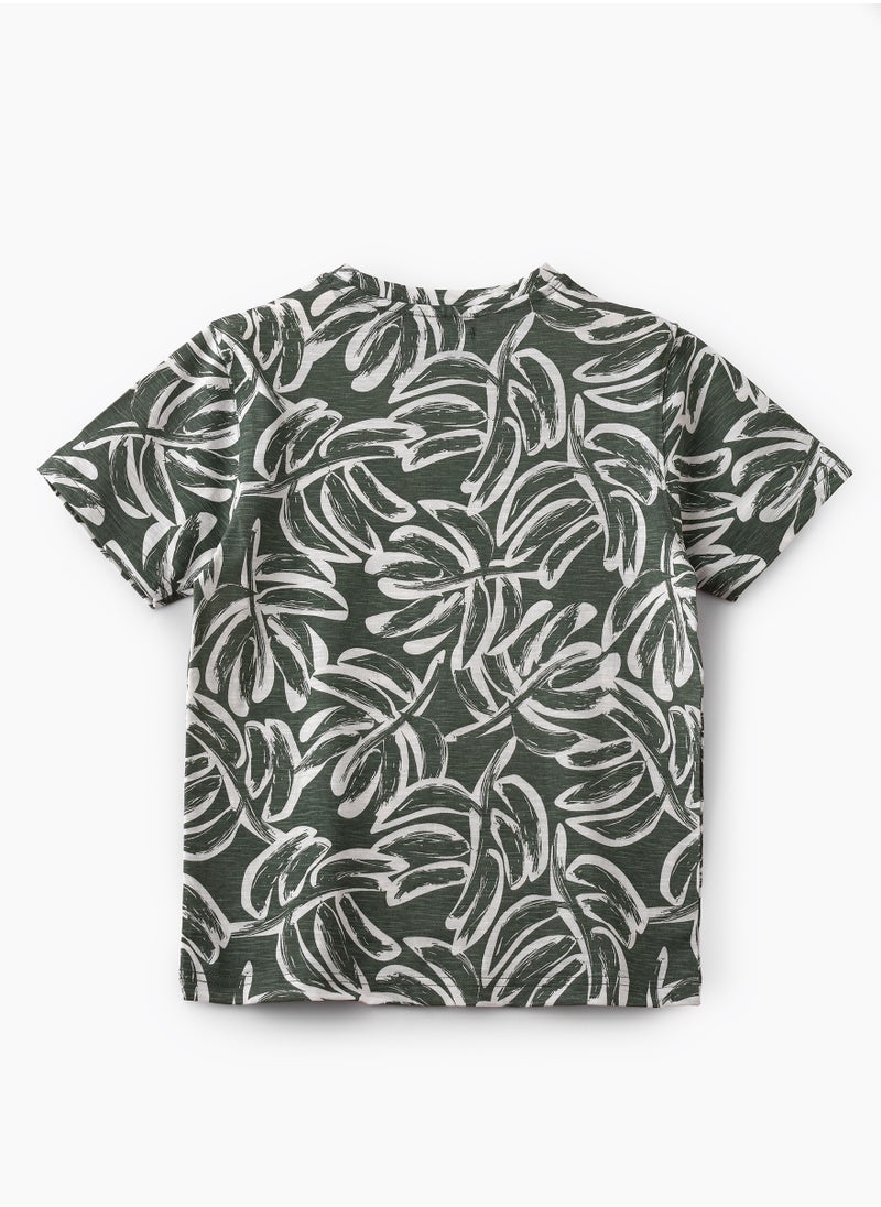 Boys' Green Leaf Pattern Cotton T-Shirt
