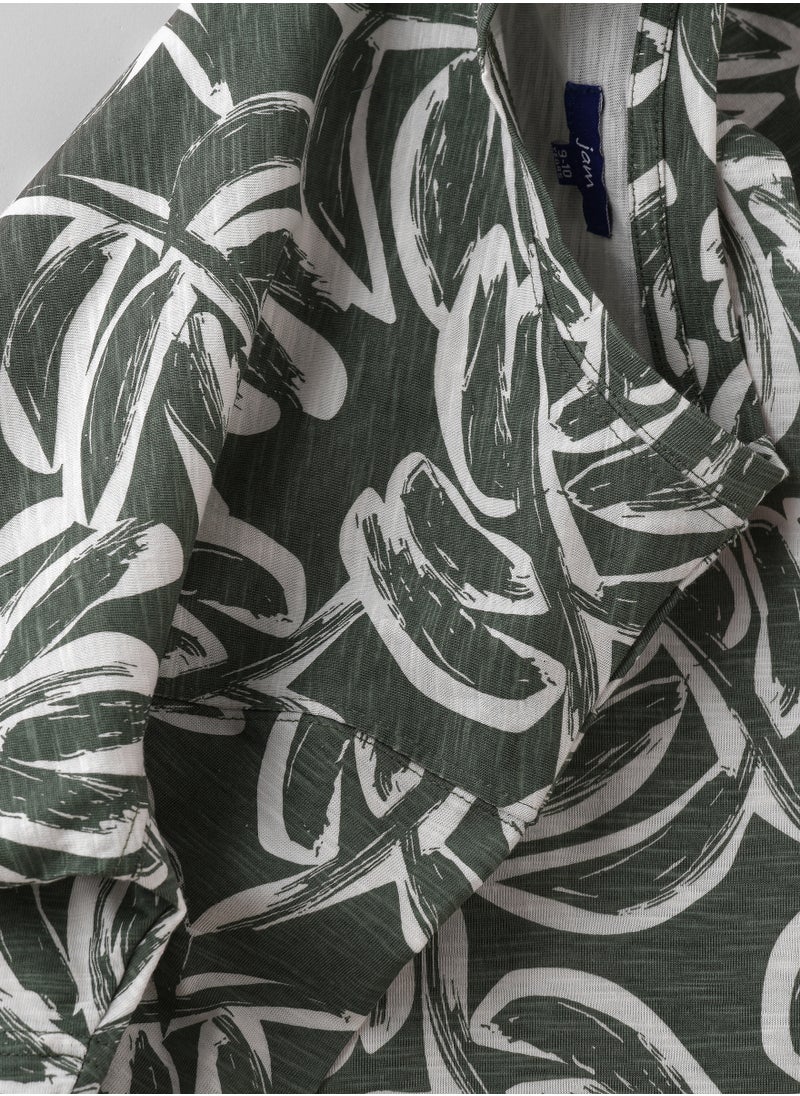 Boys' Green Leaf Pattern Cotton T-Shirt