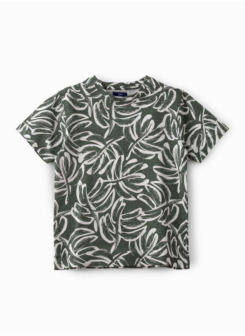Boys' Green Leaf Pattern Cotton T-Shirt