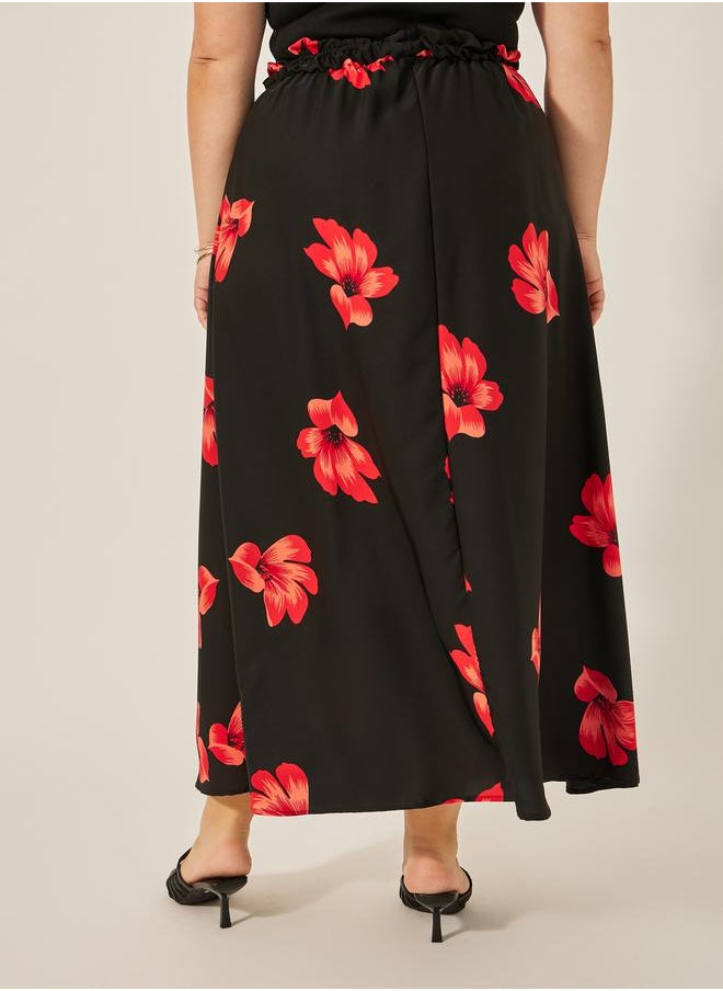 Plus Size Floral Print A-Line Maxi Skirt